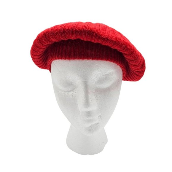 Vintage Accessories - Vintage Red knit beret winter hat